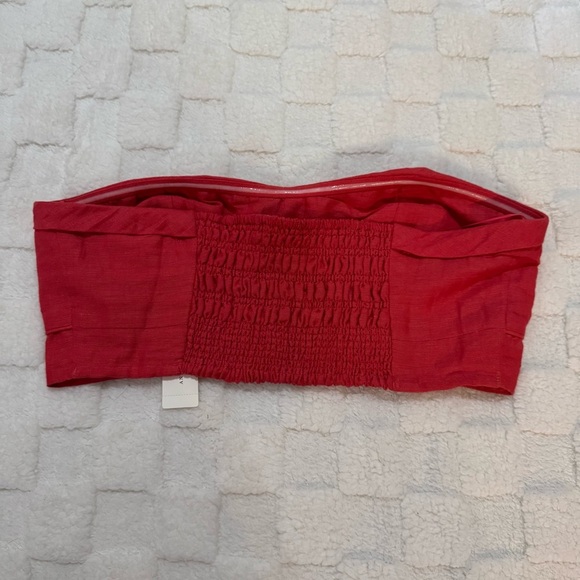 Maeve by Anthropologie Red Strapless Bandeau Crop Top, Linen Blend, Medium NWT - Picture 2 of 6
